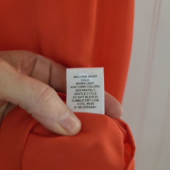 Leo and Nicole Orange Sleeveless Asymmetrical Blouse with slit EUC S - Picture 7 of 7